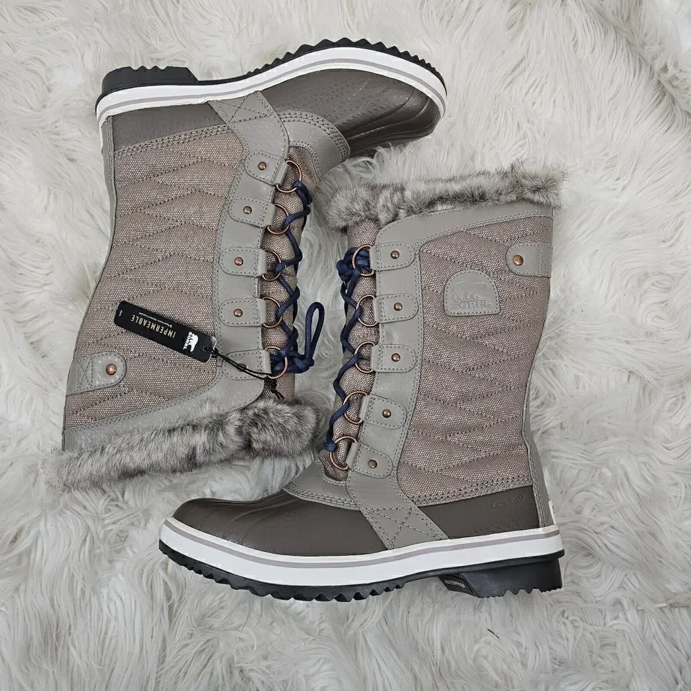 SOREL Tofino II Boot Kettle Dusk Taupe Blue Laces Waterproof Leather Womens 8.5